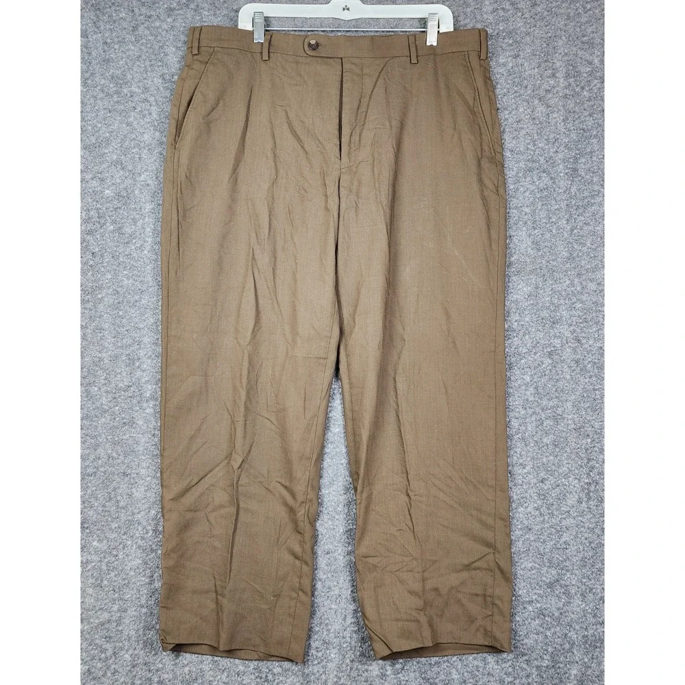 Pronto Uomo Couture Dress Pants Mens 40 Brown 100% Wool Flat‎ Front Trousers